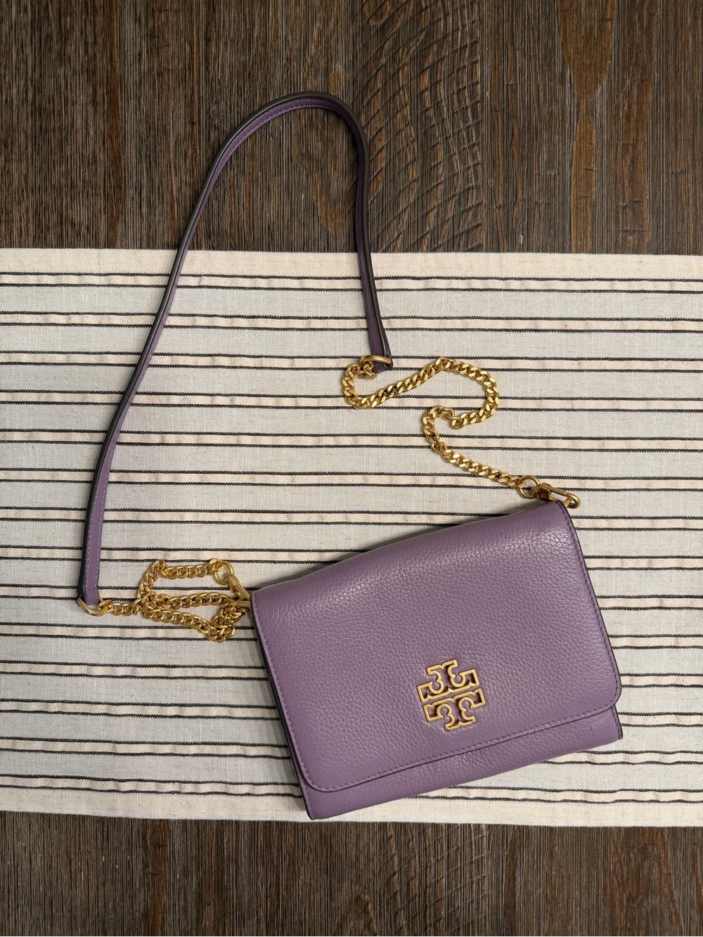 Tory Burch Purple Lilac Pebbled Leather Chain Crossbody